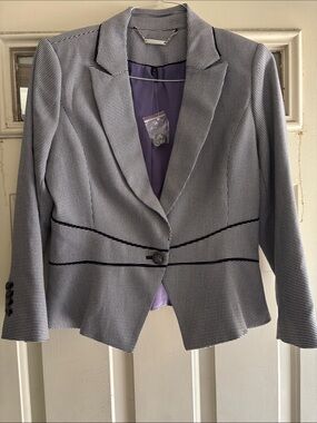 White House Black Market Black & White Micro-Check Cropped Blazer